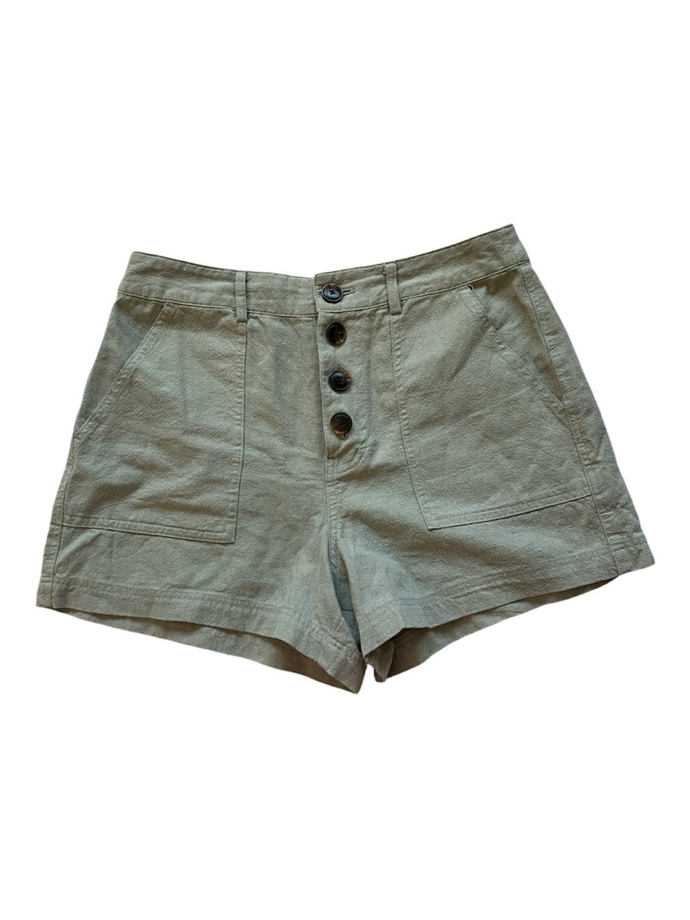 O’neill High-Rise Olive Green Button Front Linen Blend Shorts